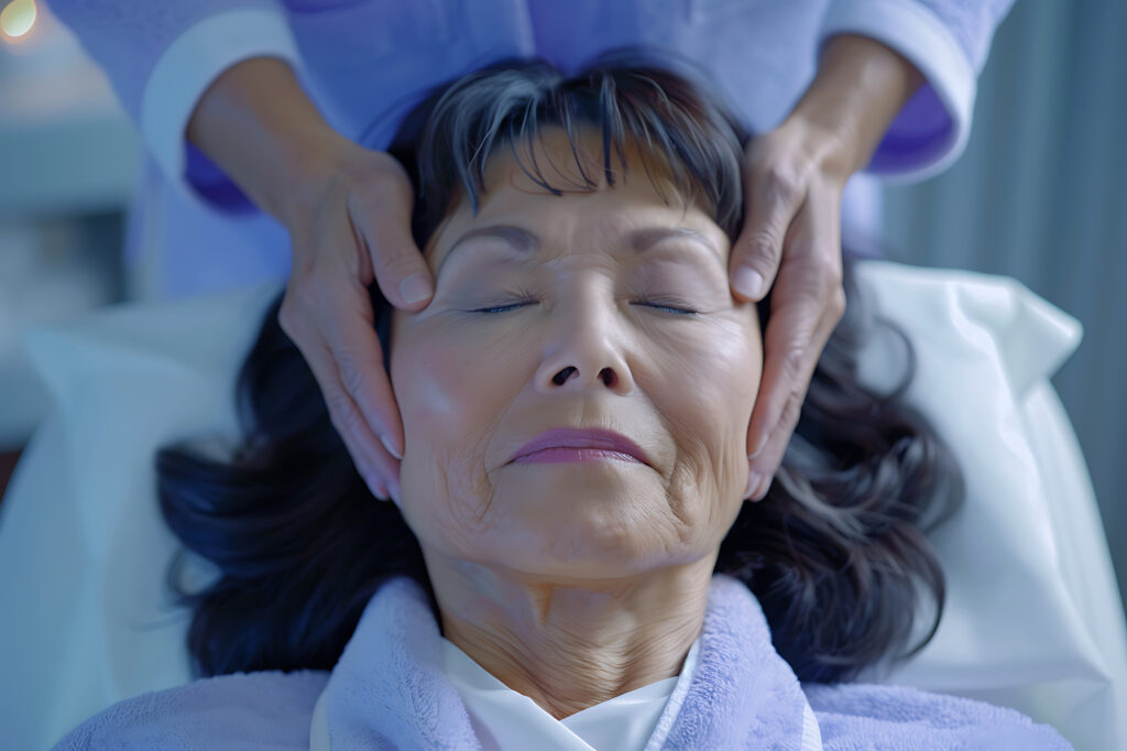 Person enjoying a scalp massage at spa