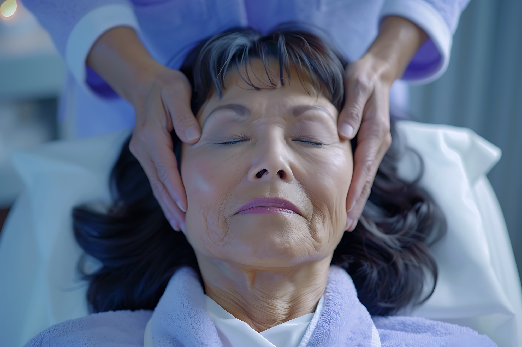 Person enjoying a scalp massage at spa