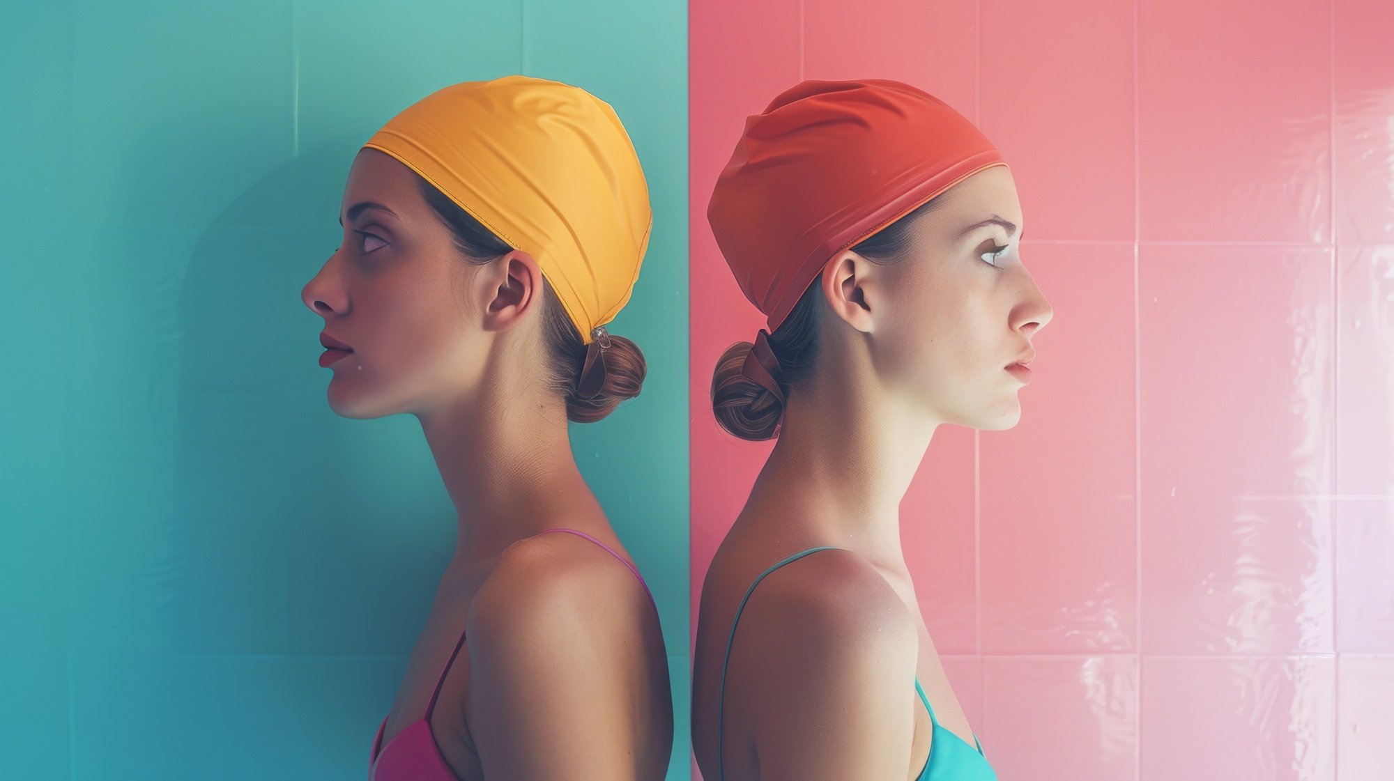 Portrait of female swimmer with 80's inspired aesthetic